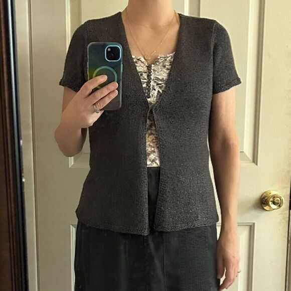 Nic + Zoe Charcoal Gray Cardigan Sweater Short Sleeves Lightweight Size Medium - Picture 5 of 11